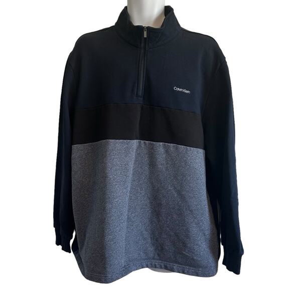 Calvin Klein Quarter Zip Pullover Mid Weight Navy Gray Black Size 2XL - Picture 1 of 7